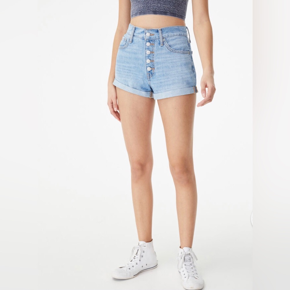 Aeropostale Womens Preppy Y2K High Rise Button Up Denim Mom Shorts Size 6 Casual